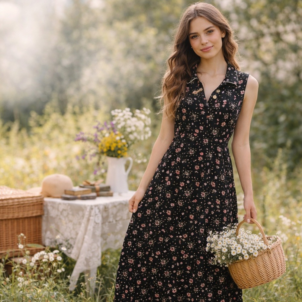 Vintage 90s American Eagle Floral Maxi Dress Size 2 Cottage Fairy Grunge Y2K